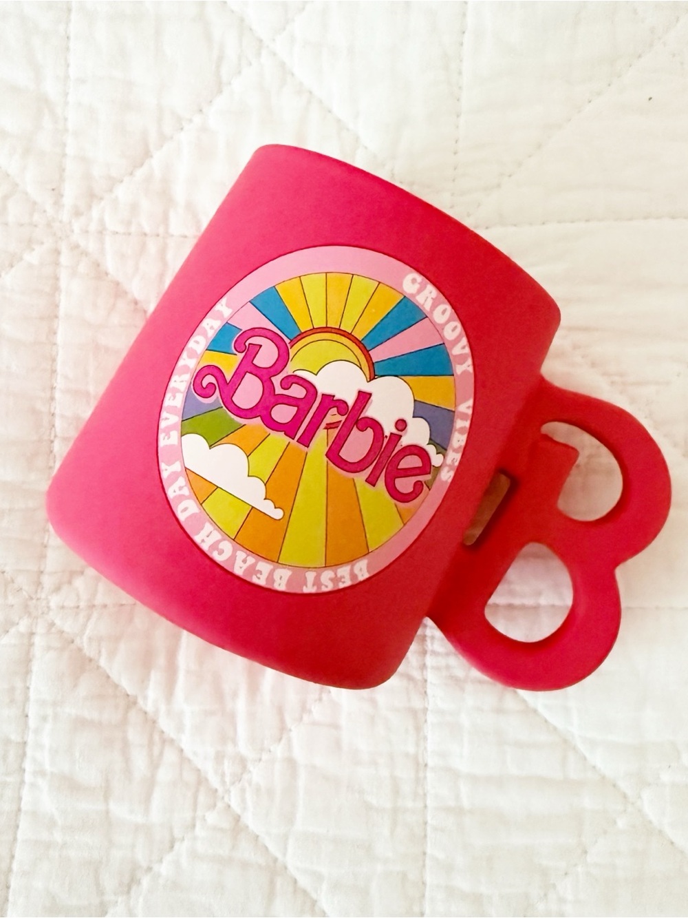 Barbie Hot Pink Mug with Retro Rainbow Logo